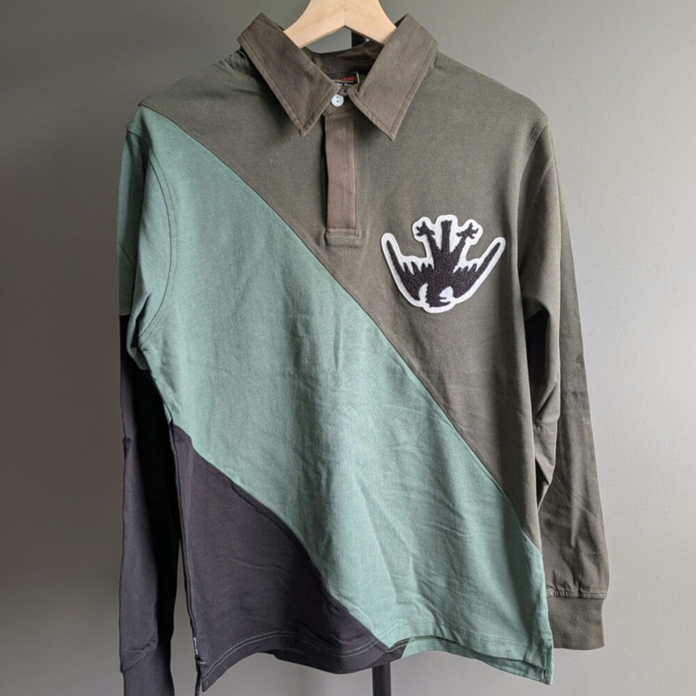 NWT BABYLON "We Light The Fires" Colorblock Rugby Shirt Green Size: Small